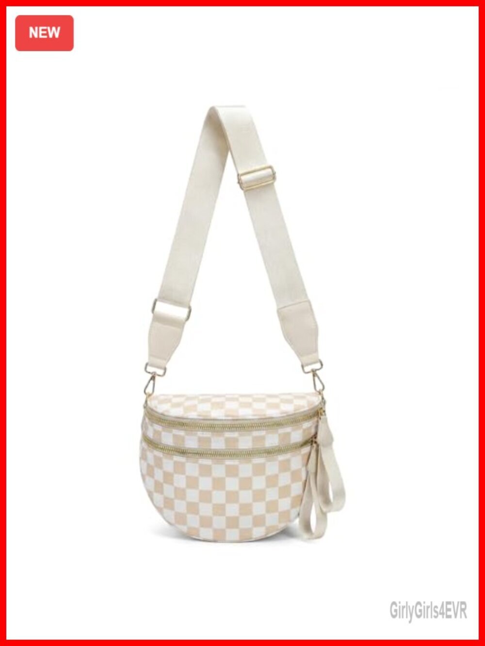 Nylon Checkered Crossbody Bum Bag Plus Size Sling Pockets Zipper Adjustable